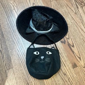 Pottery Barn Kids cat trick or treat felt bag and target kitty witch hat.